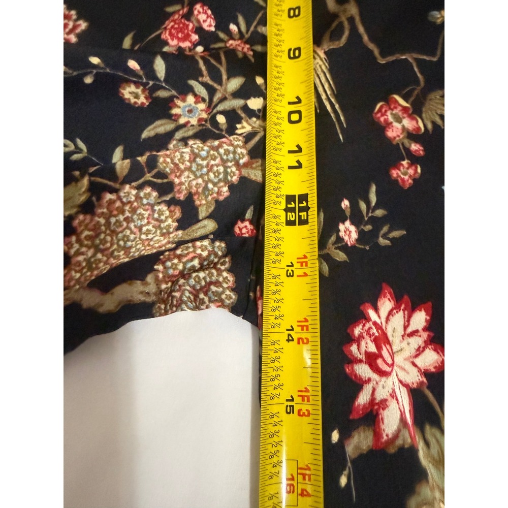 H&M Floral Bird Print Wide Leg Jumpsuit Black Flutter Sleeve V-Neck Size 8 - Picture 14 of 16